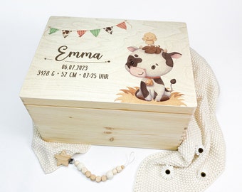 Erinnerungskiste Baby, Erinnerungskiste Bauernhof, Geschenk Geburt, Babygeschenk Geburt, Erinnerungsbox Holzkiste, Taufgeschenk, Emma Nr. 07