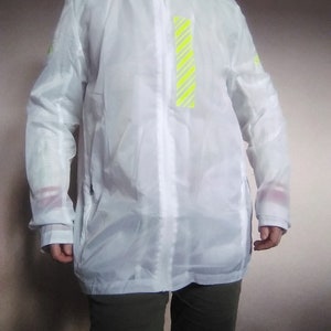 White trekking jacket for men Spring clothing for men's Lightweight jacket mens Outdoor jacket for men Jacket with reflective details Size L