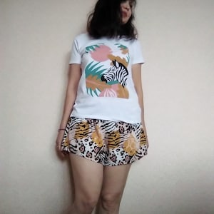 Ladies pajamas set. Set consists of jersey cotton T-shirt and shorts made of viscose fabric. Christmas gift for women. Birthday gift. SizeM