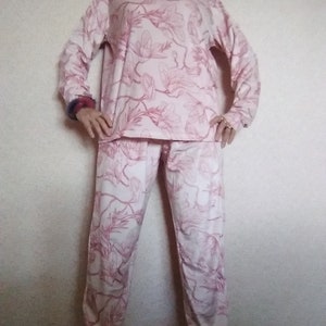 Women&#39;s pajamas made of soft,velvety jersey Set of 2: blouse and pants Personalized gift for women,girls Christmas gift for her Size &quot;L&quot;.