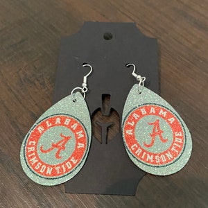 College sublimated faux leather earrings Alabama Inspired