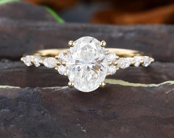 Ovaal geslepen laboratoriumdiamanten verlovingsring vintage 10K geel goud voorstel belofte ring bruids trouwring voor huwelijk 1CT IGI gecertificeerd
