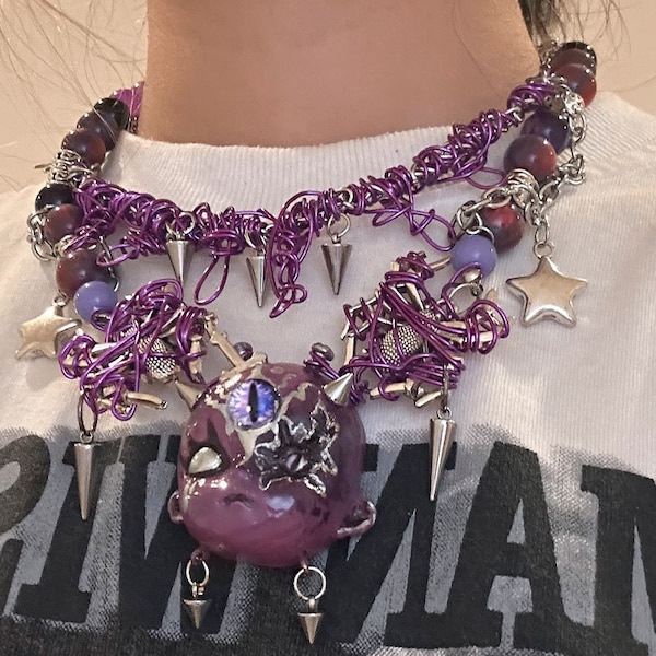 Dark Arts, Handmade Purple Devil Doll Choker, Personalized Accessories, Y2K Necklace, Goth Decor, Fashion Finds Registry, Gift Ideas for Her