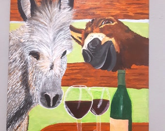 Acrylic painting two donkeys