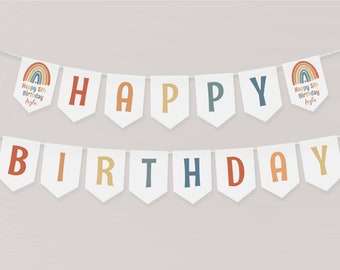 Editable Rainbow Bunting Rainbow Birthday Party Banner Printable Boho Rainbow