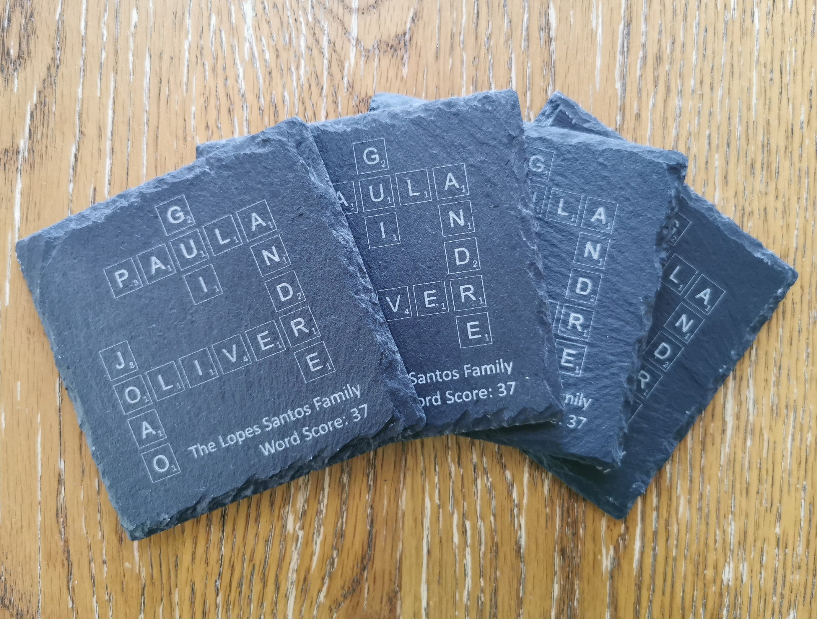Personalised Slate Coaster Custom Family Scrabble Names Birthday Gift ...