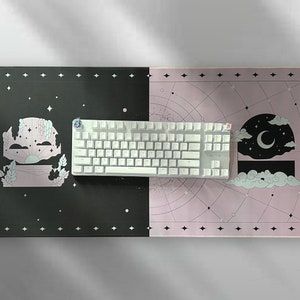 Alfombrilla de escritorio con temática de amanecer y anochecer en negro y rosa: alfombrilla de escritorio celestial grande para decoración de escritorio, hogar, oficina o regalo de cumpleaños para amigos y familiares gamers