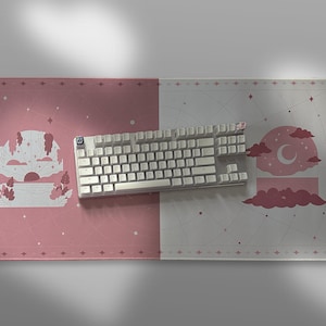 Pink Themed Dawn & Dusk Deskmat - Aesthetic Large Celestial Deskmat for Desk Decoration Home/Office | Birthday Gift for Gamer Friend, Family