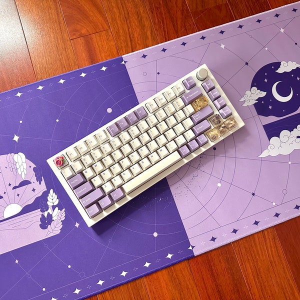 Purple Themed Dawn & Dusk Deskmat - Aesthetic Large Celestial Deskmat for Desk Decor Home/Office | Birthday Gift for Gamer Friend, Family