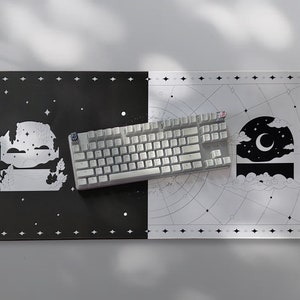 Black + White Themed Dawn & Dusk Deskmat - Large Celestial Deskmat for Desk Decoration Home/Office | Birthday Gift for Gamer Friend, Family