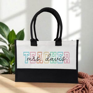 Personalization Teacher Name Tote Bag, Teacher Appreciation Gift, Elementary Teacher Tote Bag, Customized Name Teacher Bag, Gift For Teacher