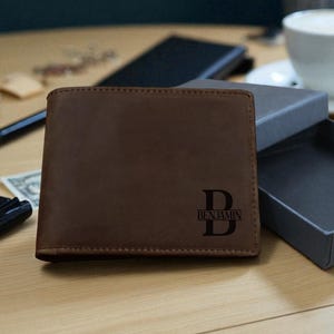 Personalized Leather RFID Wallet, Engraved Genuine Leather Custom Wallet, Anniversary Gift For Him, Men, Father, Dad, Husband, Boyfriend