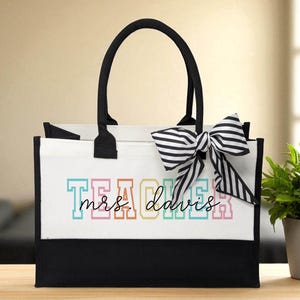 Personalization Teacher Name Tote Bag, Teacher Appreciation Gift, Elementary Teacher Tote Bag, Customized Name Teacher Bag, Gift For Teacher