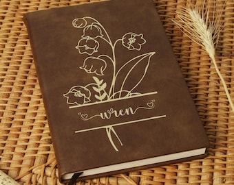 Birth Flower Personalized Journal, Birth Month Flower Notebook, Custom Engraved Journal, Personalized Journal, Birth Flower Birthday Gift