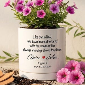 Custom Anniversary Ceramic Planter: Personalized Couple Keepsake Pot