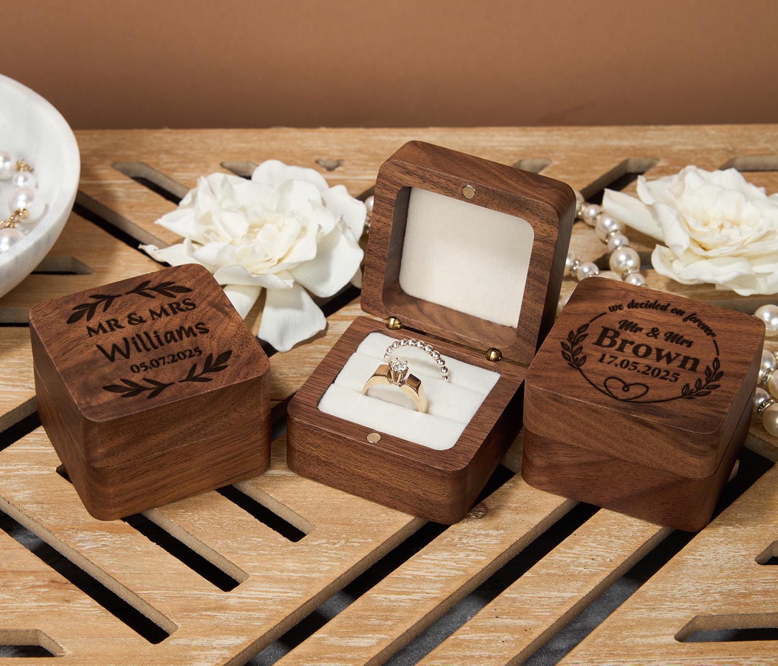 Rustic "Mr & Mrs" Engraved Wooden Wedding Ring Box - For Ceremony, Proposal, Or Jewelry Storage - View #8