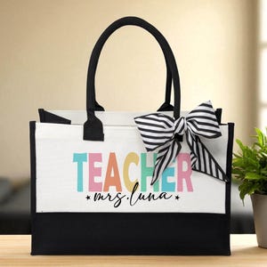 Personalization Teacher Name Tote Bag, Teacher Appreciation Gift, Elementary Teacher Tote Bag, Customized Name Teacher Bag, Gift For Teacher