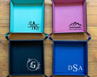 Monogrammed Leather Valet Tray, Personalized Leather Valet Tray for Men, Engraved Catchall for Men, Personalized Gift for Groomsmen
