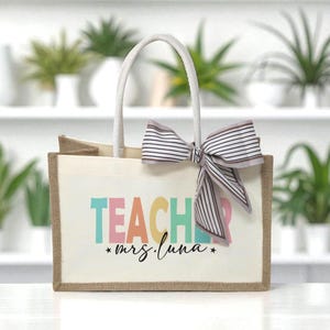 Personalization Teacher Name Tote Bag, Teacher Appreciation Gift, Elementary Teacher Tote Bag, Customized Name Teacher Bag, Gift For Teacher