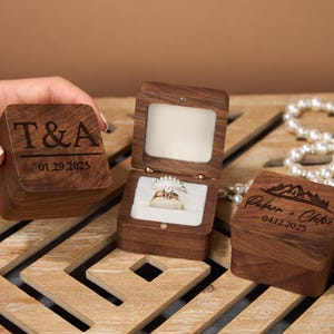 Personalized Wooden Wedding Ring Box, Custom Engraved Engagement Proposal Holder, Bridal Gift For Her, Engrave Ring Box, Wooden Ring Box