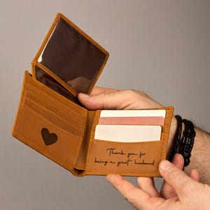 Cartera de cuero personalizada para hombre con identificación, regalo para el Día del Padre, cartera personalizada, cartera grabada, regalo para prometido, regalo para papá, regalo para novio