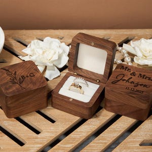 Personalized Wooden Wedding Ring Box, Custom Engraved Engagement Proposal Holder, Bridal Gift For Her, Engrave Ring Box, Wooden Ring Box