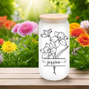 Personalized Birth Flower Tumbler, Gifts for Her, Mother&#39;s Day Gift, Bridesmaid Proposal Gift, Graduation Gift, Custom Glass Coffee Cup
