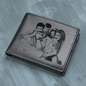 Cartera con foto grabada personalizada para hombre, cartera de cuero para él, regalos para el esposo, cartera con foto, regalos para el día del padre, regalos para papá