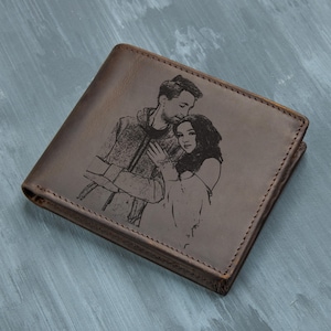 Cartera con foto grabada personalizada para hombre, cartera de cuero para él, regalos para el esposo, cartera con foto, regalos para el día del padre, regalos para papá