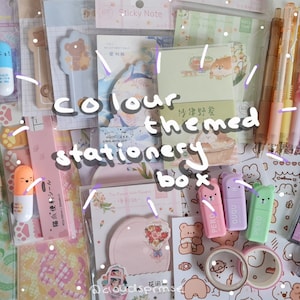 cute color themed stationery set for school, work, hobby, gifts, kawaii grab bag with paper, pens and stickers