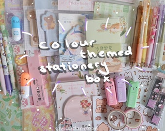 cute colour themed stationery set for school, work, hobby, gifts, kawaii grab bag with paper, pens and sticker