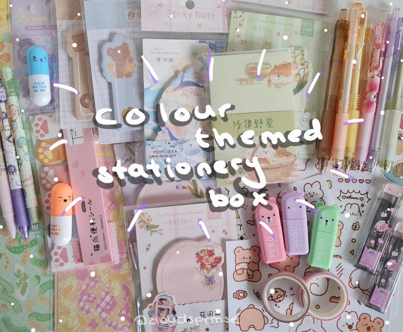 cute colour themed stationery set for school, work, hobby, gifts, kawaii grab bag with paper, pens and sticker Bild 1