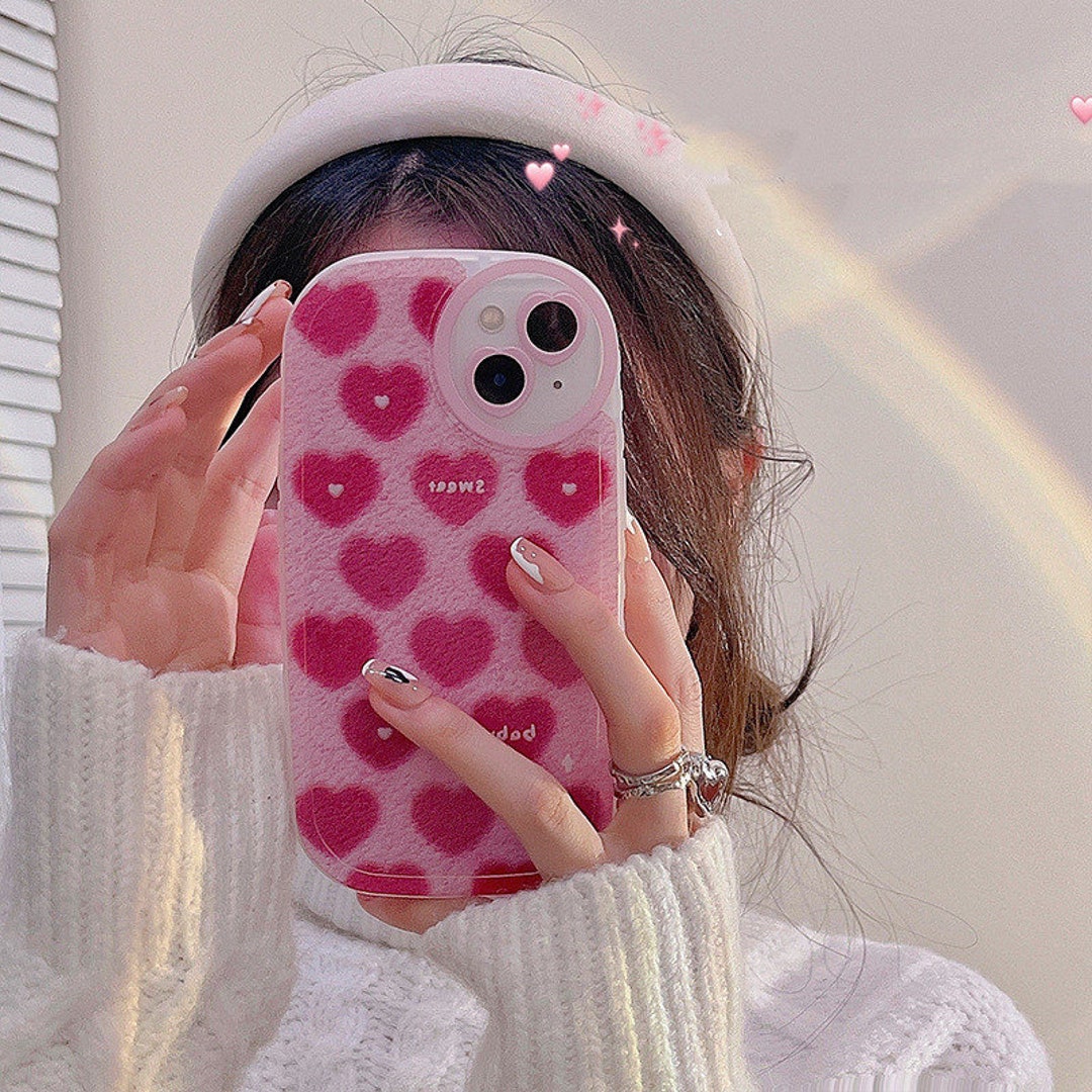 Pink Cute Hearts Case Pink Hearts Phone Case Cute Phone Etsy
