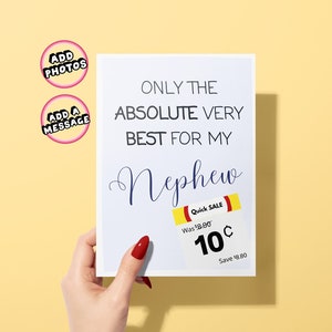 Cartões de aniversário do sobrinho, cartão de piada com desconto, presente de aniversário engraçado para ele, cartão peculiar, cartão humorístico do sobrinho, cartões de humor familiar