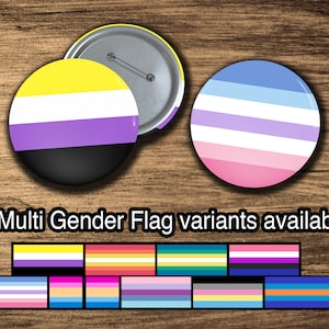 Multi Genders: Nonbinary, Genderfluid, Bigender, Enby, Mirror, Omnigender, Polygender, Multigender LGBTQ, LGBTQIA Pride Flag Pinback Buttons