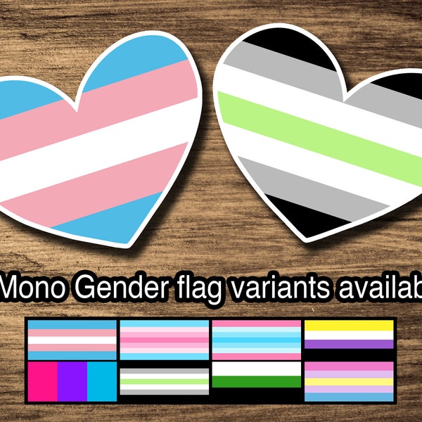 Mono Genders: Transgender, Transfem, Transmasc, Nonbinary, Androgyne, Agender, Neutrois, Aporagender Heart-Shaped Kiss-Cut Stickers