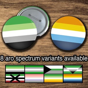 Aro Spectrum Pride Flags: Aromantic, Grey-Aro, Demiromantic, Ageo, Apothi, Cupio, Aroace, LGBTQ, LGBT, LGBTQIA Pride Flag Pinback Buttons