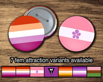 Fem Attraction Pride: Solnedgång Lesbisk, Sapphic, Labrys, Butch, Femme, Gyno, Queer, HBTQ, HBTQIA Pride Flagga Knappar Med Nål