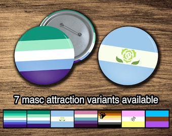 Masc Attraction Pride Flags: Gay, MLM, Bear, Twink, Achillean, Veldian/Turian, Andro, LGBTQIA Pride Flag Pinback Buttons