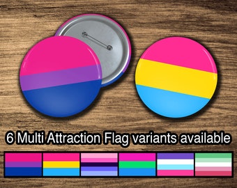 Multi Attraction Pride Flags: Bisexual, Pansexual, Omnisexual, Polysexual, Multisexual, Abro, LGBTQ, LGBTQIA Pride Flag Pinback Buttons