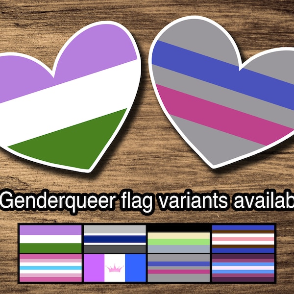 Genderqueer Pride: Greygender, Cassgender, Tomboy, Femboy, Drag, Androgynous, Gender Non-Conforming, LGBT Heart-Shaped Kiss-Cut Stickers