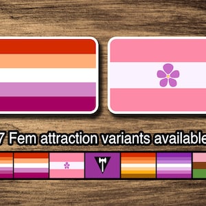 Fem Attraction Pride: Sunset Lesbian, Sapphic, Labrys, Butch, Femme, Gyno, LGBT, Queer, Rectangle-Shaped Kiss-Cut Stickers