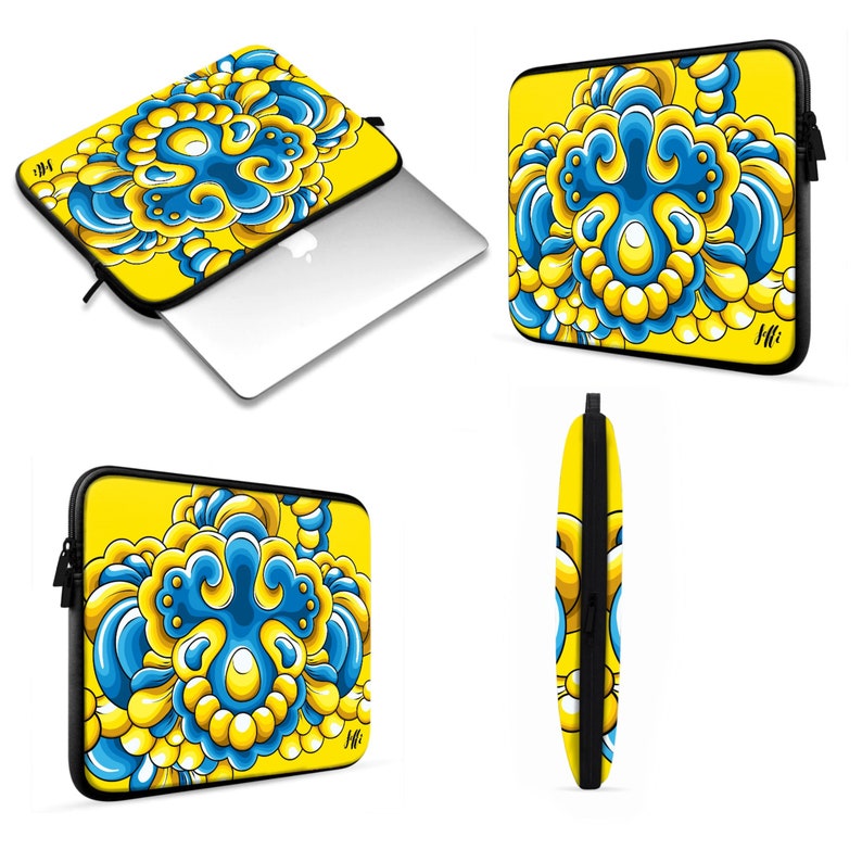 Laptop Sleeve, MacBook Sleeve, Laptop Zipper Bag, Laptop Sleeve 13 , Laptop Sleeve 15 blue yellow pattern Ukraine style zdjęcie 5