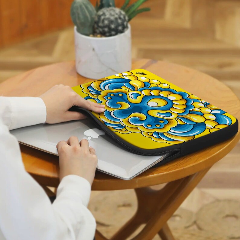 Laptop Sleeve, MacBook Sleeve, Laptop Zipper Bag, Laptop Sleeve 13 , Laptop Sleeve 15 blue yellow pattern Ukraine style zdjęcie 9