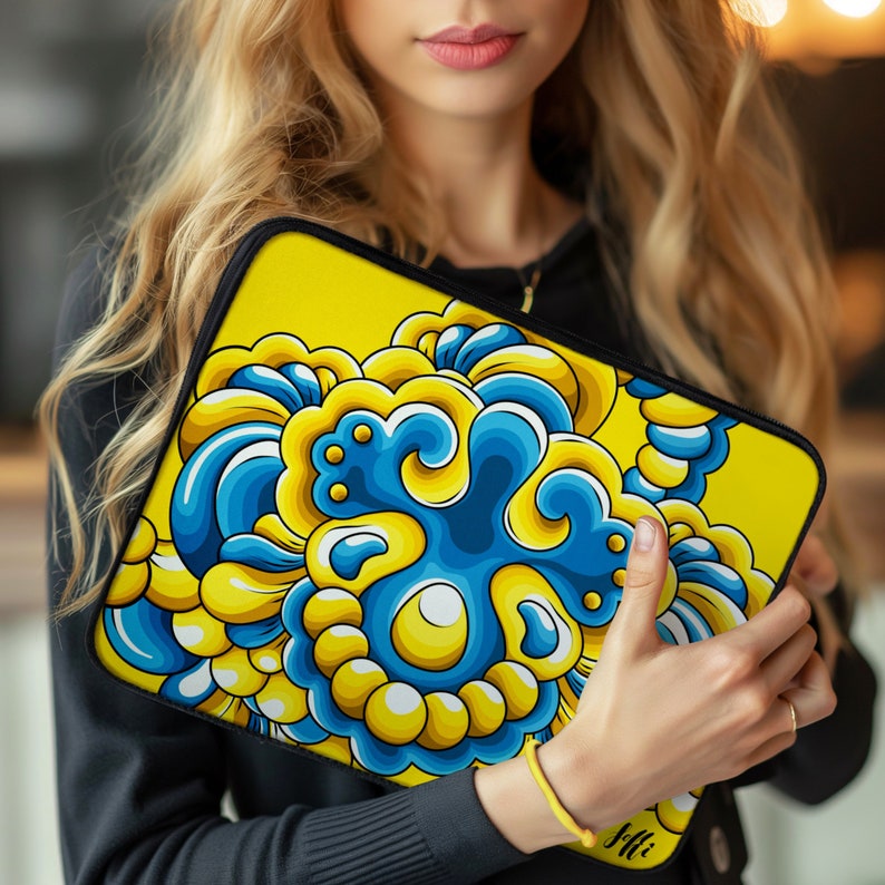 Laptop Sleeve, MacBook Sleeve, Laptop Zipper Bag, Laptop Sleeve 13 , Laptop Sleeve 15 blue yellow pattern Ukraine style zdjęcie 1