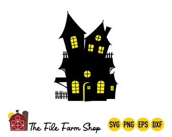 Nawiedzony dom svg, halloween svg, dom halloween svg, zamek halloween svg, scena halloween svg, sylwetka halloween, horror, upiorny