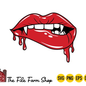 May include: Red lips with fangs and dripping blood.  The File Farm Shop SVG PNG EPS DXF.