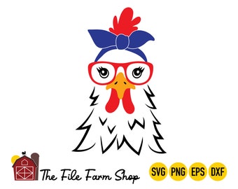 Pollo con gafas de bandana svg, pollo svg, pollo divertido svg, clipart de animales de granja, gallo svg, clipart de pollo, granja svg, vida de granja svg