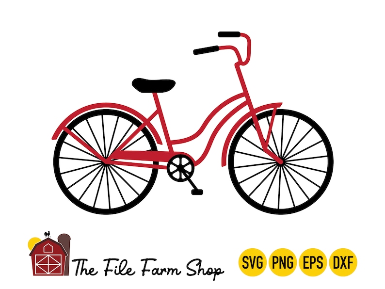 May include: A red bicycle with black wheels and a black seat. The bicycle has a curved frame and a single gear.