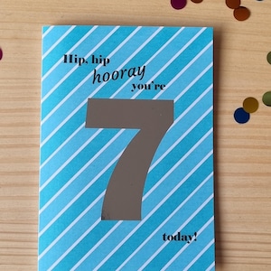 Age birthday greeting card with foil number and teal stripes gender neutral